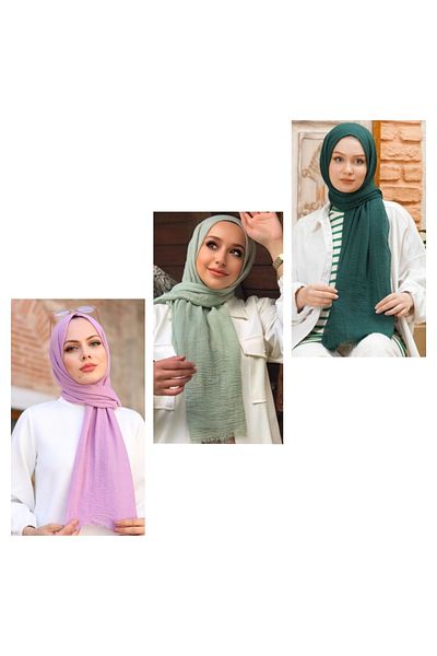 HAR-UM Ticaret Hijab Women's Wrap Shawl Model-Set of 3 > emerald >mint>lilac