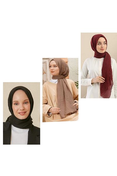 HAR-UM Ticaret موديل شال حجاب نسائي ملتف - مجموعة من 3 قطع >مينك>أسود>بورجوندي