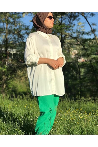Miss frendyy Kadın Krem Oversize Kalıp Şifon Gömlek