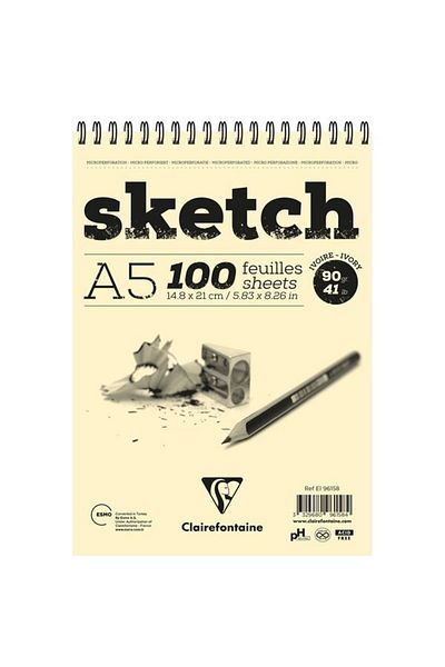 Clairefontaine Esquısse Ivory A5 90 Gr100 Sheets Short Side with Spiral - Single