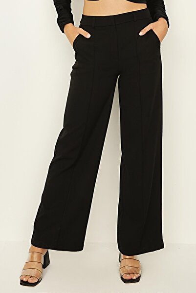 Select Moda Pantaloni largi de damă cu cusături cu nervuri negre