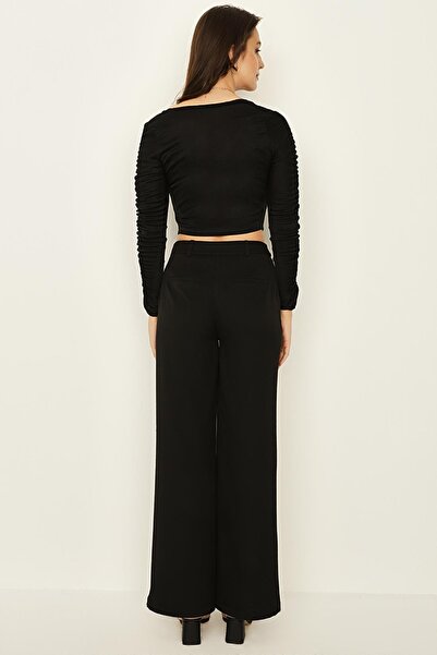 Select Moda Pantaloni largi de damă cu cusături cu nervuri negre