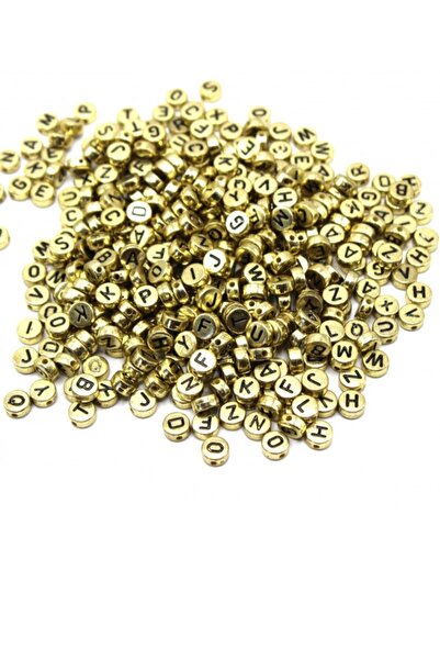 RLX BUJİTERİ Mărgele cu litere plate Aur Galben Aur - 200 Bucăți, Material Hobby