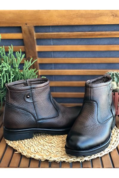 Skoonpa Genuine Leather and Fur Zippered Men's Boots