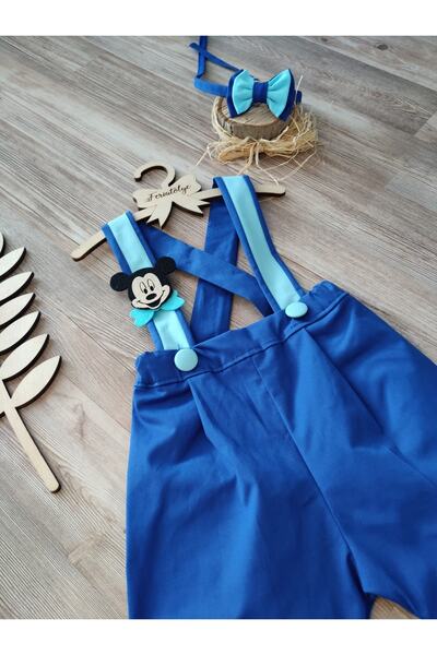 Feriatolye Mickey Mouse Konsepti Saks Mavisi Erkek Bebek Salopet
