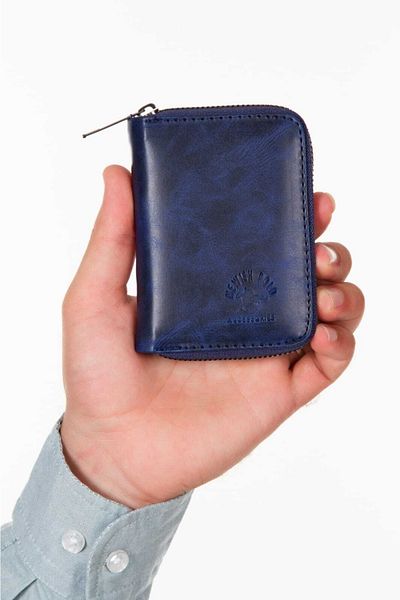 NEWISH POLO ACCESSORIES Μαύρη ανδρική Vegan δερμάτινη θήκη για κάρτες με φερμουάρ