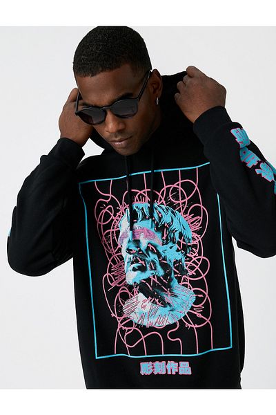 Koton Sweatshirt mit Fernost-Print und Kapuze