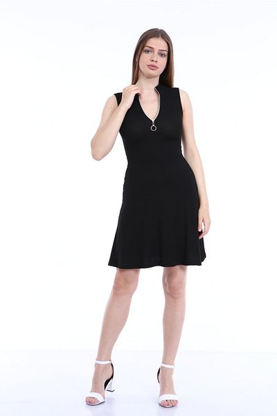 KİM Kİ O Rochie de damă cu guler negru, fără mâneci, cu fermoar
