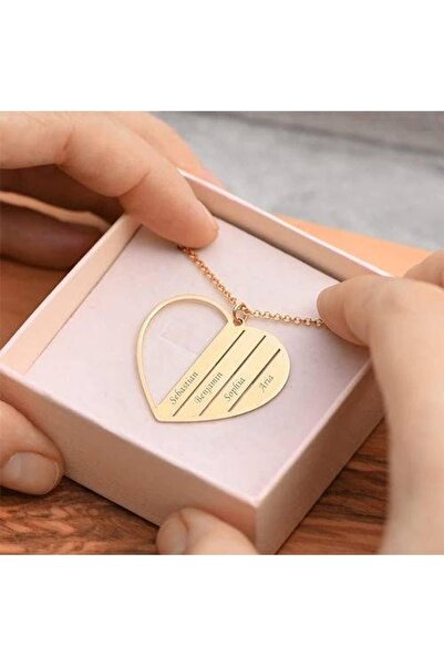 GÜMÜŞ Kişiye Özel 4 Isimli Kalp Altın Kaplama Kolye