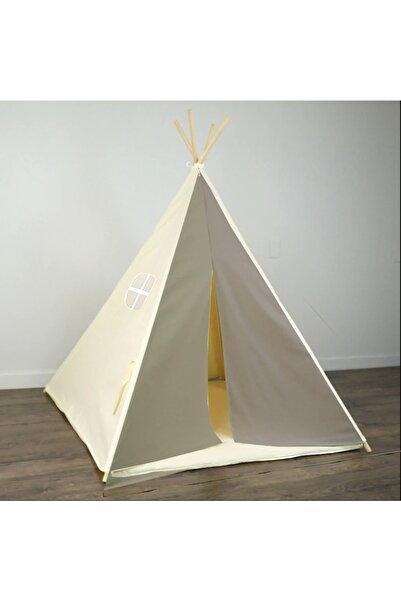 bebeğimister Pamuklu Ahşap Çocuk Oyun Evi Kızılderili Çadırı Devrilmez  Minder