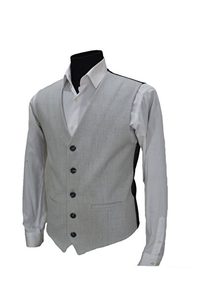 MENTOR REGALO Чоловічий жилет з V-подібним коміром, відкритий, сірий, з риб'ячим хребтом 50434