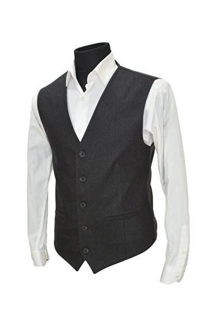 MENTOR REGALO Чоловічий жилет з V-подібним коміром, антрацитовий, вовна 50430