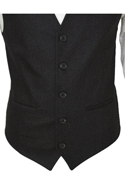 MENTOR REGALO Чоловічий жилет з V-подібним коміром, антрацитовий, вовна 50430