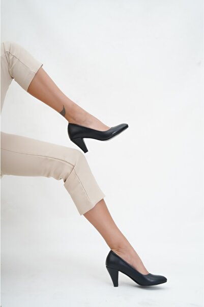 Deripabuc Genuine Leather Black Women's Heeled Leather Shoes Trc-0301