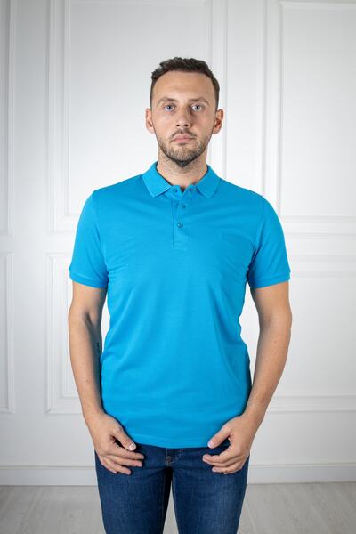 San&Fa Поло з коміром на ґудзиках, бірюзово-синя футболка