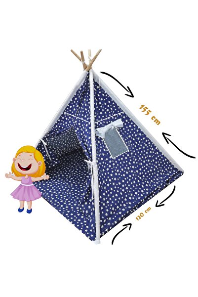 miniks Pamuklu Ahşap Çocuk Oyun Çadırı Kızılderili Çadırı Oyun Evi Yastık