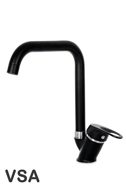 VSA Mat Siyah Köşe Borulu Mix Mutfak Lavabo Bataryası