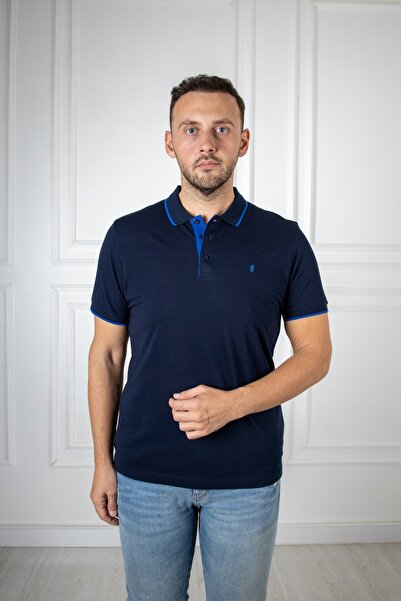 San&Fa Μπλουζάκι με γιακά Polo με κουμπί Navy Blue