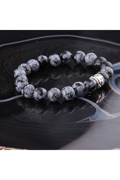 ALAVAN Snowy Obsidian Natural Stone Bracelet - 8 Mm, Crystal Accessory, Healing Vibration Therapy, Premium