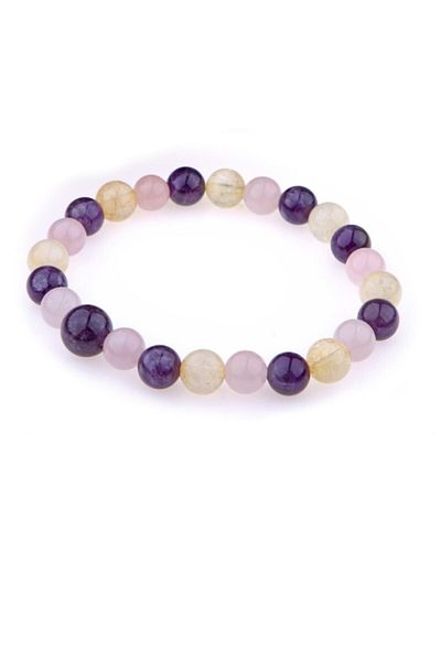 ALAVAN Natural Stone Combination Bracelet, Pink Quartz-amethyst-citrine-6mm, Healing Vibration Therapy