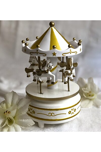 gifttime Nostaljik Atlı Karınca Müzik Kutusu Gold Beyaz