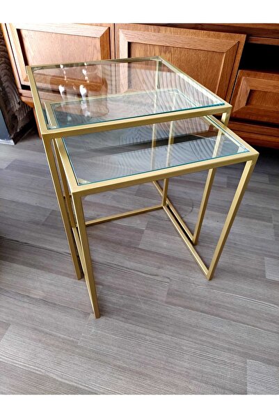 Genel Markalar Athena 2'li Kare Gold Metal Zigon Sehpa