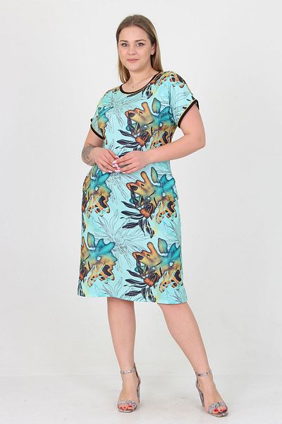 Neşeli Butik Rochie de vară din viscoză cu model albastru pentru femei Aysl36