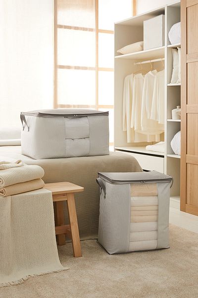 Ocean Home Textile Πακέτο 2 παραθύρων Stuff & Things Γκρι ριγέ μαξιλάρι πάπλωμα πουλόβερ