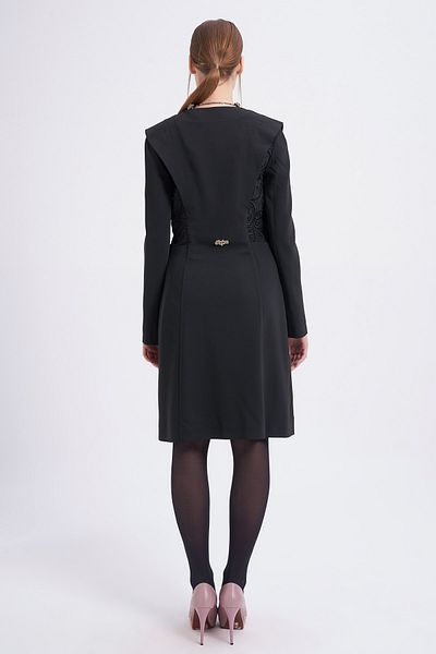 Balizza Blz-round Neck Side Lace Design Trench Coat