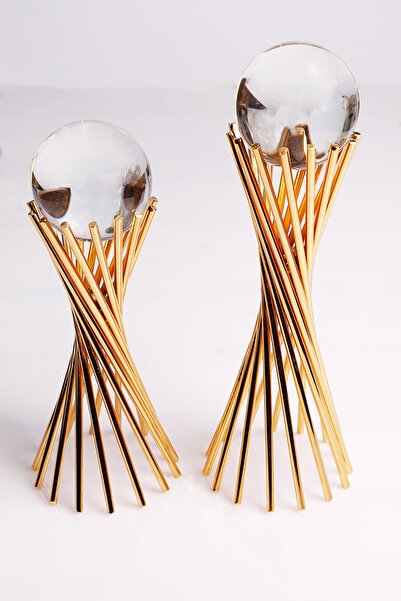 vipgross Gold Dekoratif Burgu Kristal Küre - 2 Li Burgulu Damlacık Toplu Küre