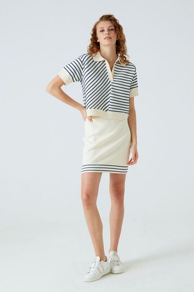 JOIN US Ecru Basic Marine Skirt with Stripe Detail