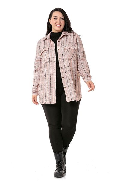 DISENTIS MODEST Large Size Covered Pocketed Cuffed Ecru Tile Shirt