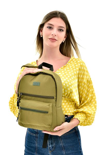 GreandBags Women's Khaki 3 Compartment Bag Backpack School Bag