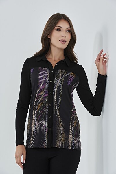 TOLGA SARAÇOĞLU 10223 بلوزة محبوكة بأكمام طويلة منقوشة