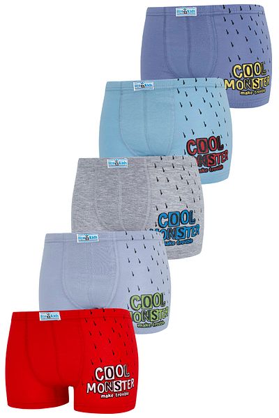 biyokids Boy's Boxer Pack Mixed Color Printed Boxer 5-Piece