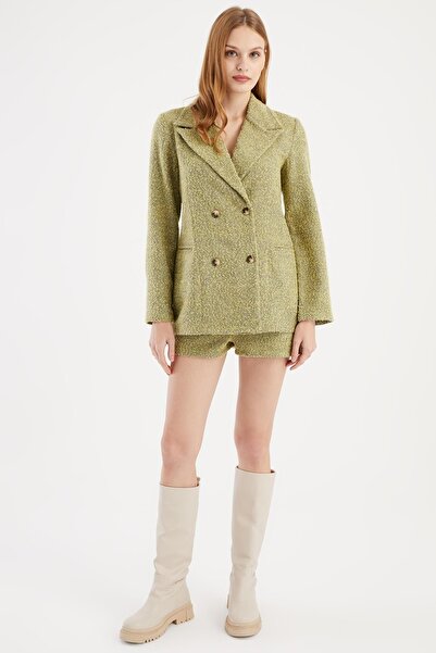 Hanna's by Hanna Darsa Kadın Yeşil Erkek Yakalı Fleto Cepli Ceket