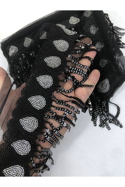 Hobigram Drop Patterned Sequin Beaded Embroidered Ribbon – Decorative Ribbon, Stylish Design, Women's Accessory – Decor