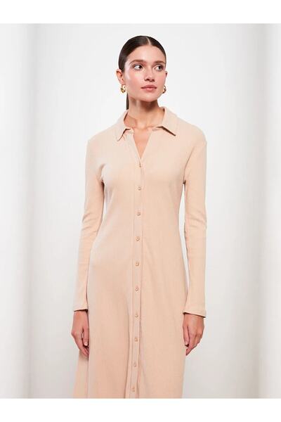 LC Waikiki Lcwaıkıkı Aymira Clothing Polo Collar Plain Long Sleeve Women's Dress