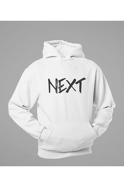 Raf Coll Φούτερ με κουκούλα Unisex White Oversize Next Text με ψηφιακή στάμπα