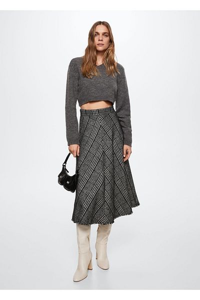 MANGO Woman Checkered Midi Skirt