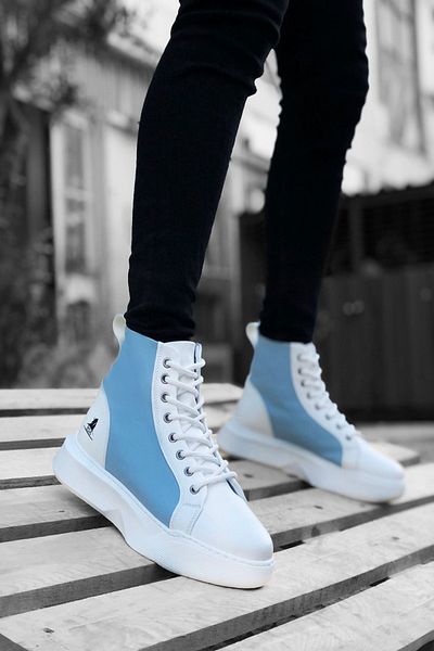 Mida Shoes Мъжки бели сини спортни обувки с висока подметка с връзки