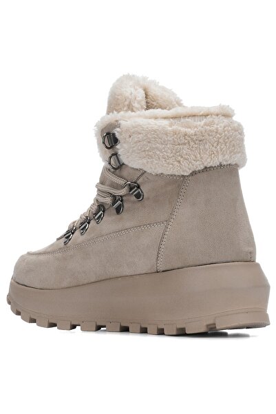 Nstil Καθημερινές γυναικείες μπότες με κορδόνια χοντρά ψηλοτάκουνα γούνα με οδοντωτή σόλα Nubuck Bootie 1015