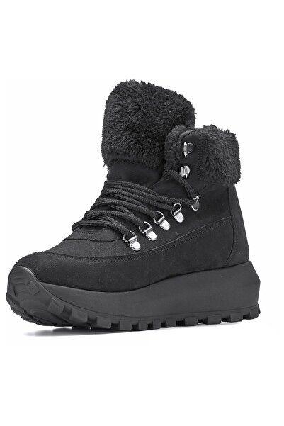 Nstil Καθημερινές γυναικείες μπότες με κορδόνια χοντρά ψηλοτάκουνα γούνα με οδοντωτή σόλα Nubuck Bootie 1015