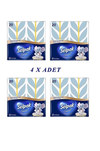 Selpak Deluxe Napkin 20pcs - Pack of 4 - Blue-blue patterned