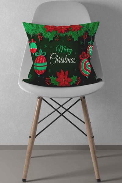 menesahome Коледно-новогодишна калъфка за възглавница с шарка в зелено и черв...