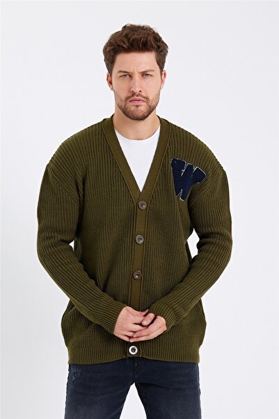 COOL TARZ Men's Khaki Buttoned Embroidered Comfortable Fit Knitwear Cardigan-hrk8169r04s