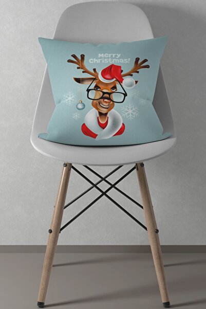 menesahome Санти-Клаус з оленями, різдвяний малюнок, синя наволочка для подуш...