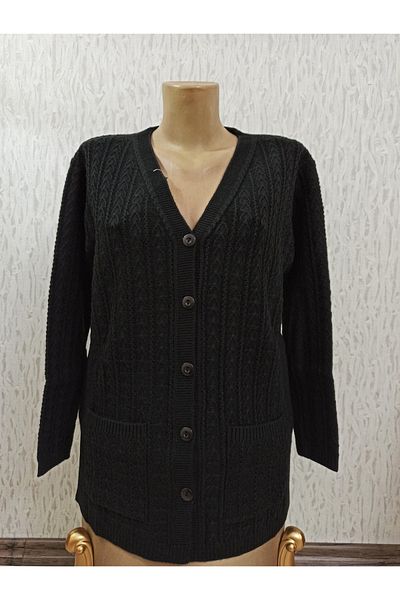 Ön-Er Giyim Buttoned Pocketed Winter Wool Knitwear Mother Cardigan