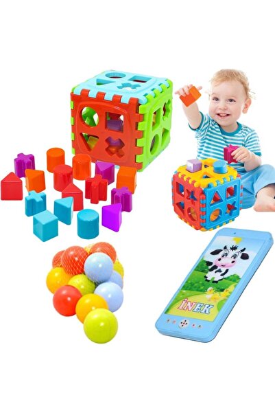 OyuncakZade Eğitici Geometrik Bultak Küp + Sesli Işıklı Telefon + 10 Top Hedi...