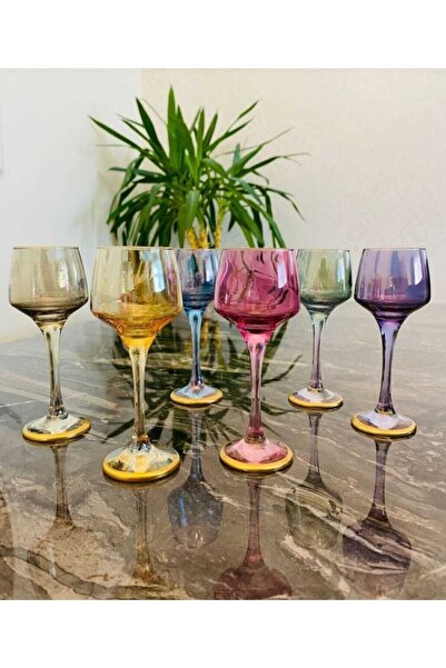 MZGN ELTA 6 Kişilik Kahve Yanı Renkli Su Bardağı